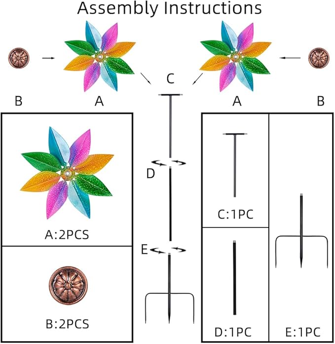DREAMYSOUL Wind Spinners for Yard and Garden, 37" Wind Spinner Metal Colorful Kinetic Sculpture Spinners for Outdoor Patio Yard Lawn Garden Decorations (Double Blade)