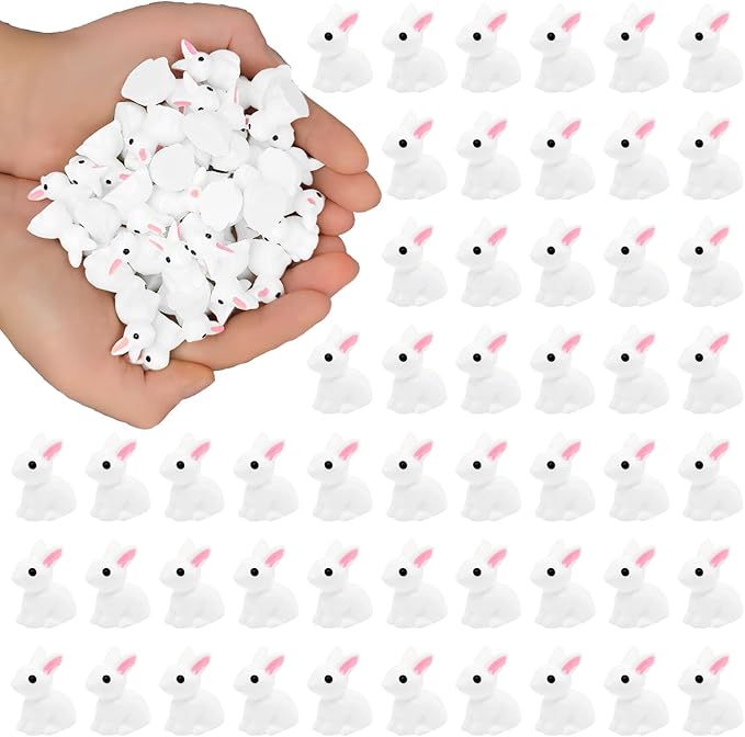 80Pcs Mini Rabbits Resin Tiny Rabbits Miniature Decoration Figurines Ducks Dollhouse Garden Decor Plastic Mini Animals Micro Landscape Ornament Cake DIY Craft