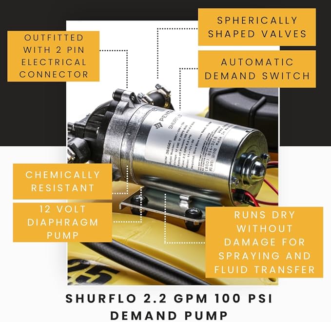 25-Gallon Gold Spot Sprayer – 12V Pump, Deluxe Handgun, 2.2 GPM, 100 PSI, Heavy-Duty Tank, Adjustable Spray Pattern & 15 Ft Hose