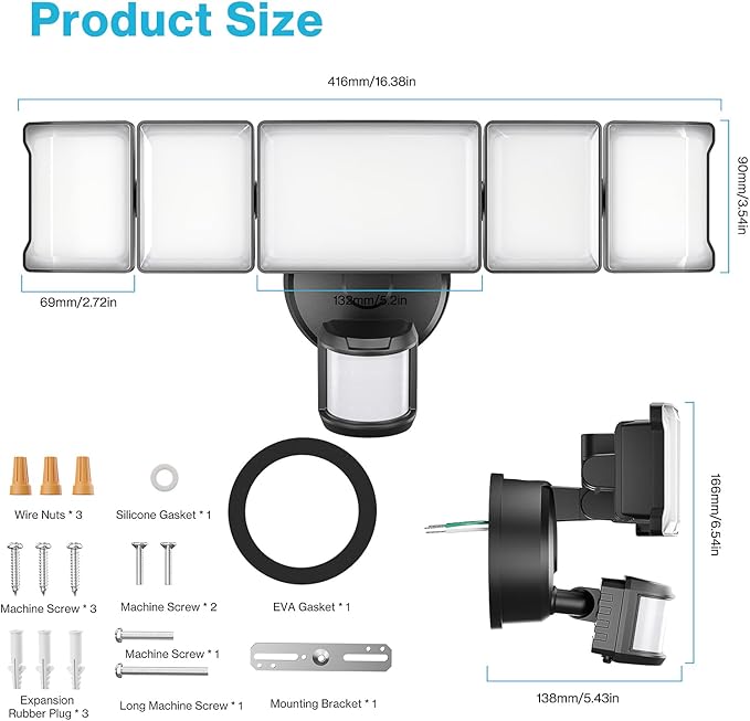 Olafus 100W Motion Sensor Outdoor Lights, 10000LM 2 Pack Motion Sensor Flood Light, Dusk to Dawn Outdoor Lighting, IP65 Waterproof Motion Detector Lights for Outside, Black