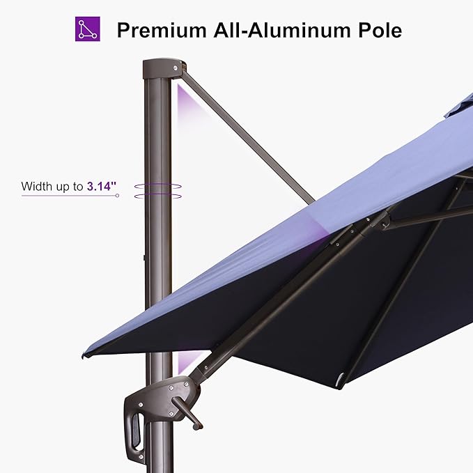 PURPLE LEAF 10 Feet Patio Cantilever Umbrella Square Outdoor Umbrella with 360° Rotation and Aluminum Offset Hanging for Garden Backyard Pool, Navy Blue