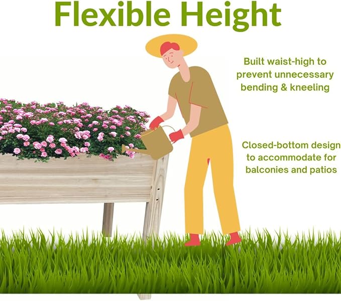 BTExpert 4ft Wooden Raised Garden Bed with Legs, 48x24x30in Elevated Planter Box Stand for Vegetable Flower Backyard, Patio, Balcony Large Wood Raised Beds Liner Outdoor - 30 in Height