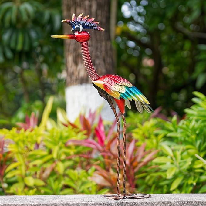 DREAMSOUL 30" Tall Wacky Metal Rooster Garden Statues, Funny Chicken Outdoor Statues Red Rooster Statue for Garden Patio Art Decor