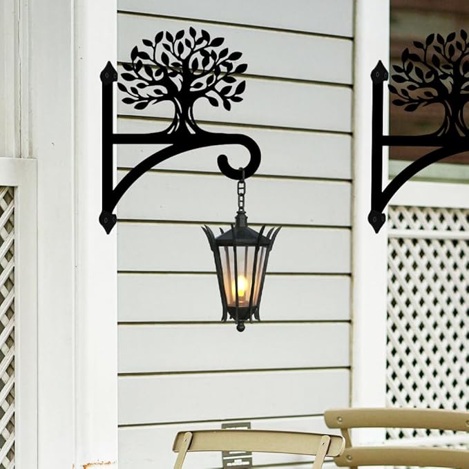 peacoblue Iron Plant Hangers Hooks for Outdoor Indoor Hanging Plants Flower Fern Pots Lantern Bird Feeder,12"x16" Weather Resistant Metal Wall Holder for Porch Garden Farmhouse(Tree of Life)