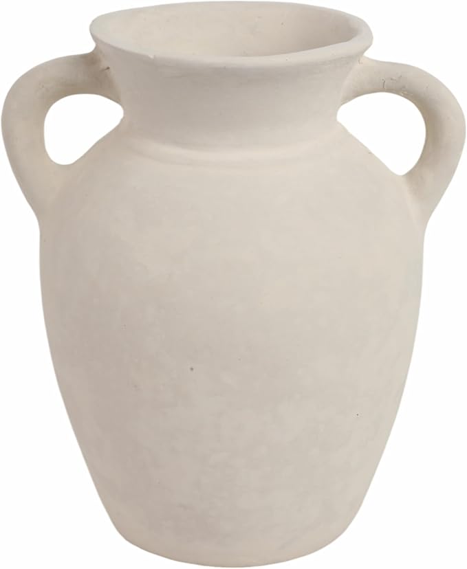 Sagebrook Home Vintage Ceramic Vase - Handmade Pottery Paper Mache Jug - Decorative Home Accent for Living Room, Bedroom, Office - 9" White
