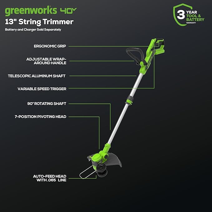 Greenworks 40V 13-Inch Cordless String Trimmer/Edger and Leaf Blower Combo Kit + 3 Bonus Spools, 2.0Ah Battery and Charger Included