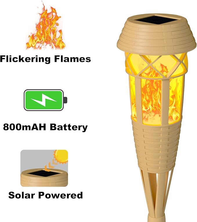 Solar Outdoor Lights – Solar Torch Lights with Flickering Flame for Garden Decor, Waterproof Solar Garden Lights, Outdoor Patio & Pathway Yard Decorations with Flame Torches - 8 Pack