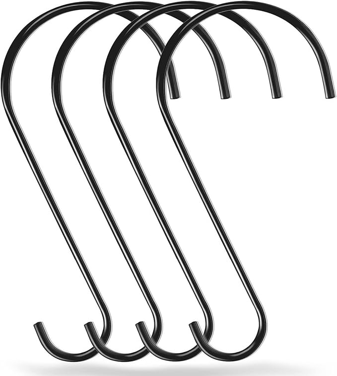 Dreecy 12 Inches Tree Branch Hooks, 4 Pack Extra Large S Hooks for Hanging Plants,Heavy Duty Hooks for Hanging Plants, Black Bird Feeder Hooks for Outdoors Hanging Basket, Lanterns and Ornaments