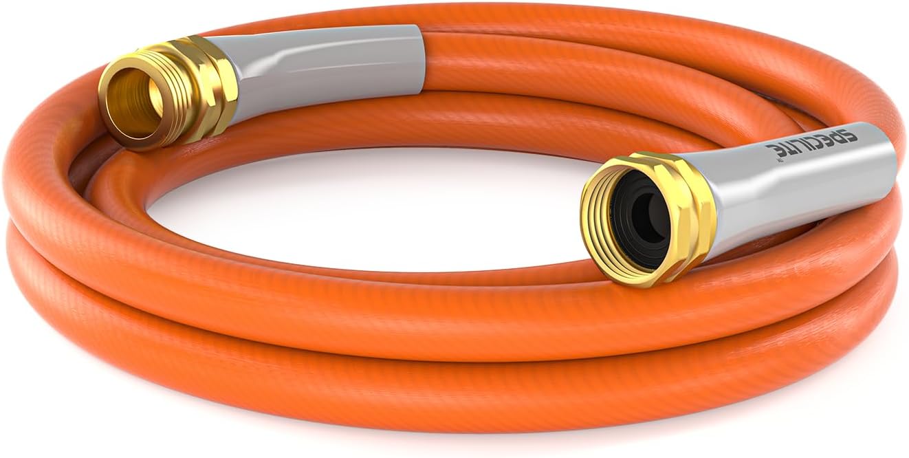 Garden Water Hose 5 ft x 5/8 in, Heavy Duty Leader Pipe Extension, Flexible, Lightweight Kink-less,Hybrid Rubber, with 3/4" Brass Fittings, Orange