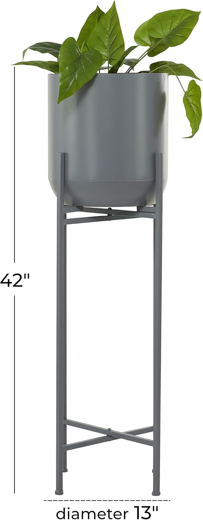 Deco 79 CosmoLiving by Cosmopolitan Metal Round Planter with Removable Stand, 13" x 13" x 42", Gray