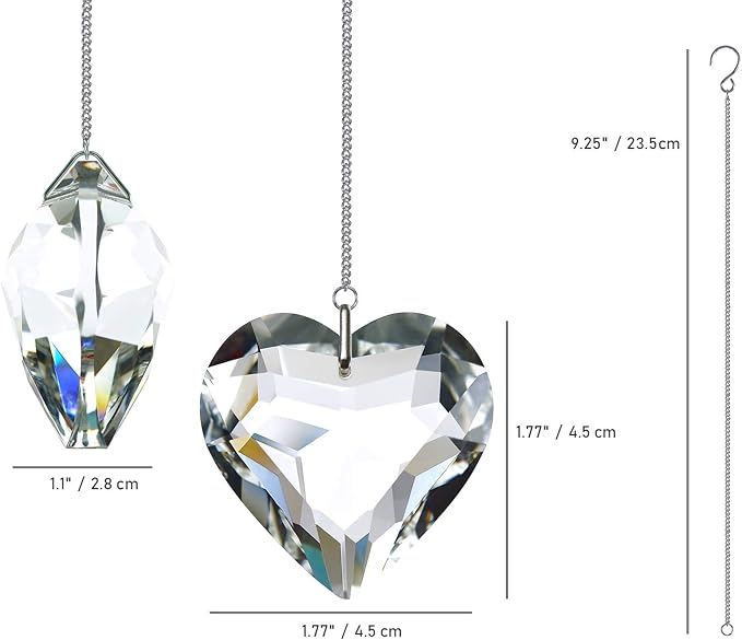 Clear Crystal Suncatcher, 2pc 45mm Heart, Handmade Prism Pendant for Windows, Outdoor Indoor Hanging Ornament, Rainbow Maker Gifts for Mom, Grandma, Friends (2 Hearts, Clear)