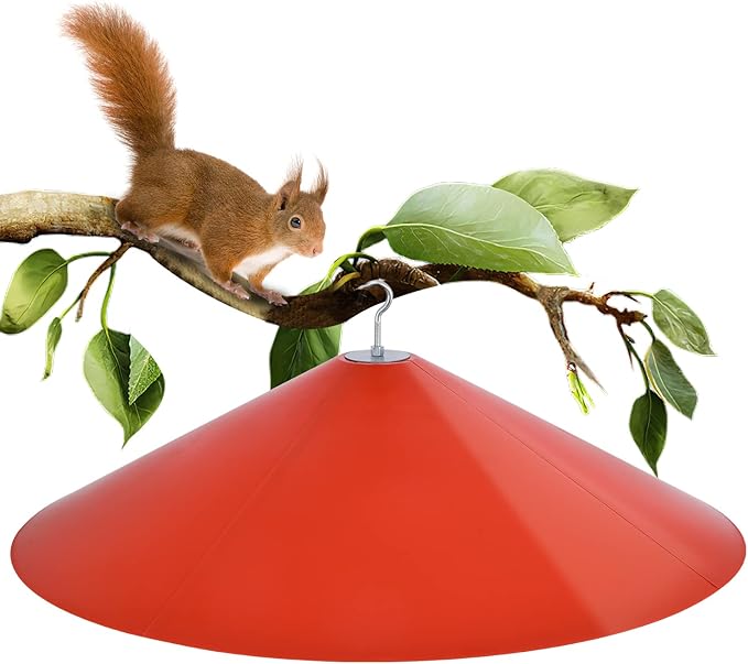 24-inch Large Squirrel Proof Bird Feeders for Outside Hanging, Outdoor Squirrel Baffles for Bird Feeders Pole, Red Color