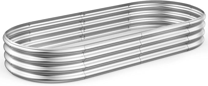 Galvanized Raised Garden Bed Kit 8ft Galvanized Planter Garden Boxes Outdoor, Oval Large Metal for Vegetables