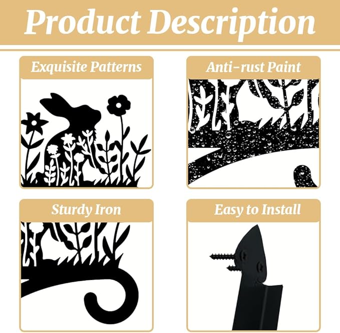 Peacoblue Iron Plant Hangers Hooks for Outdoor Indoor Hanging Plants Flower Fern Pots, Lantern, Bird Feeder, Wind Chimes, 12”x14” Weather Resistant Metal Wall Holder for Porch Garden Farmhouse(Rabbit)