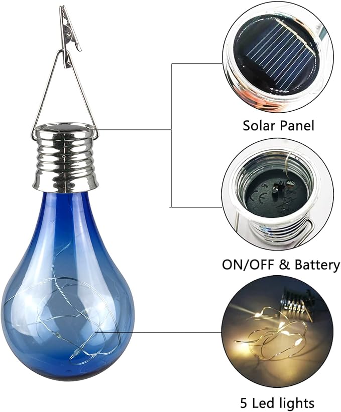 pearlstar Solar Light Bulbs Outdoor Waterproof Garden Camping Hanging LED Light Lamp Bulb Globe Hanging Lights for Home Yard Christmas Party Holiday Decorations (6 Pack-Solar Light Bulbs)