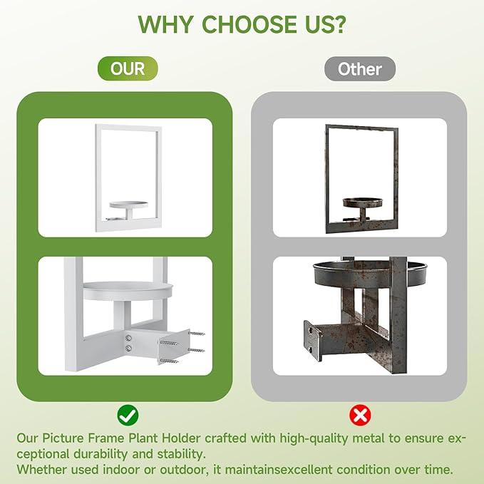 Picture Frame Wall Plant Holder, Metal Window Plant Shelves Plant Holder for Indoor Plants, Hanging Wall Planters Wall-Mounted Plant for Home, Office, and Garden (White, 2PCS)