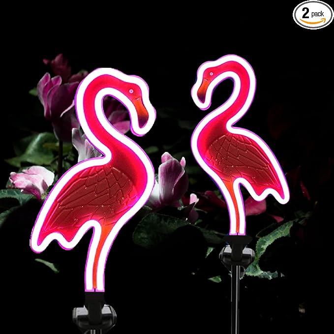SunKite Flamingo Solar Stake Lights Outdoor,Waterproof Solar Neon Lights for Garden,Yard, Lawn,Pathway,Patio,Backyard (2 Pack)