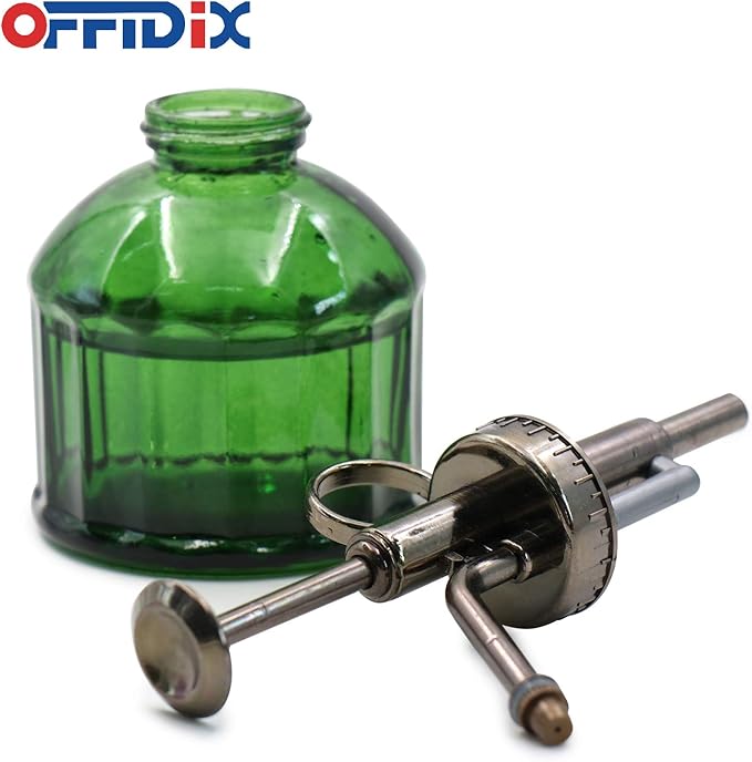 OFFIDIX Glass Plant Mister, 6.3 Inches Tall Vintage Style Spritzer Bronze Plastic Top Pump One Hand Watering Can Indoor Plant Spray Bottle for Garden, Plants, Cleaning (Dark Green)