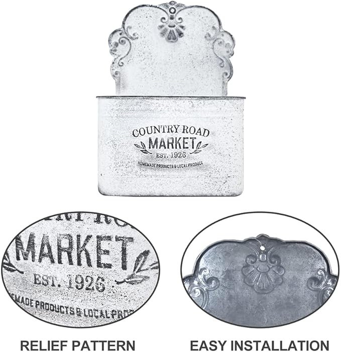 All Chic Metal Wall Planter Wall Mount Planter Wall Vases for Flowers Shabby Chic Wall Decor for Rustic Farmhouse Wall Outdoor Decor (White)…