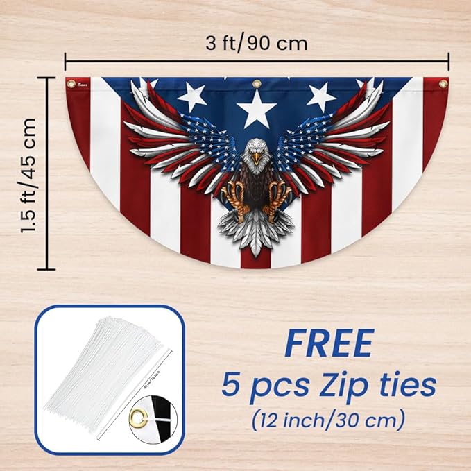FLAGWIX American Flag Patriotic Eagle American Non-Pleated Fan Flag TPT1636F, 1.5x3 ft, 4 Pack Suitable for Outdoor and Indoor