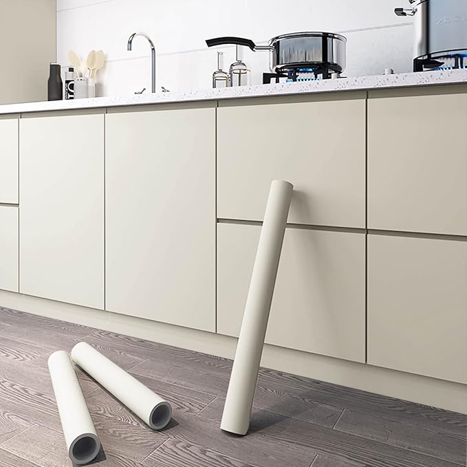 Dimoon 118''x15.7'' Cream Skin Peel and Stick Wallpaper Contact Paper Modern Self Adhesive Wall Paper Removable Renter Friendly Textured Solid Color Cabinet Vinyl Roll (118''x15.7'',Cream Skin)