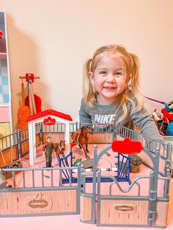 Horse Stable Playset, Horse Toys Set for Girls and Boys with Rider, Farm Animal Figurines Barn Toys, Pretend Play for Kids 3-5 6 7 8-10 Birthday Gifts