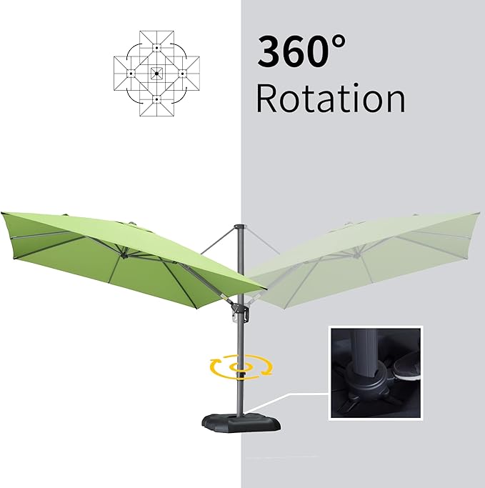 PURPLE LEAF 10' X 13' Square Cantilever Umbrella Patio Umbrella with Base Outdoor Umbrella Aluminum Offset with 360-degree Rotation for Garden Deck Pool Patio Apple Green
