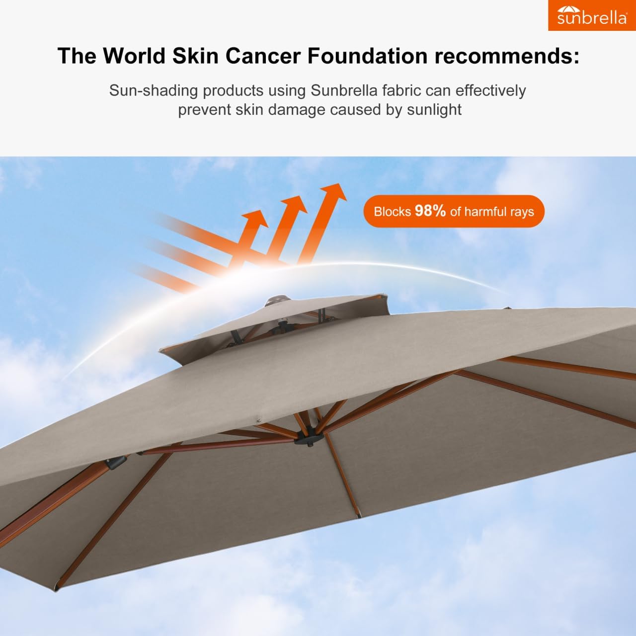 PURPLE LEAF 10' X 10' Patio Large Cantilever Umbrella Outdoor Square Wood Umbrellas Offset Umbrella Heavy Duty Sun Umbrellas for Garden Deck Pool, Heather Taupe