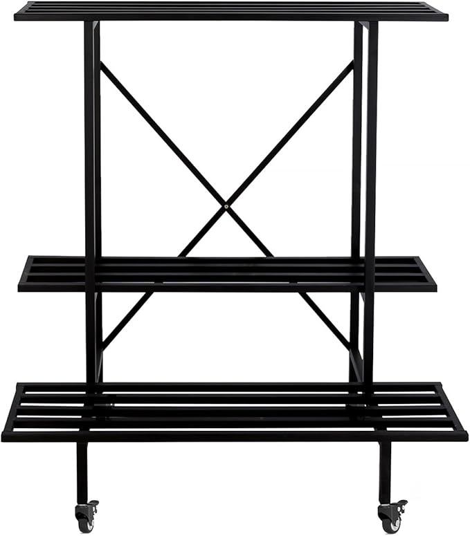 Zhongma 3 Tier Plant Stand with Wheels, Heary Duty Metal Plant Stand, 35.43 L x 17.5 W x 38.6H . Space saving Plant Stand