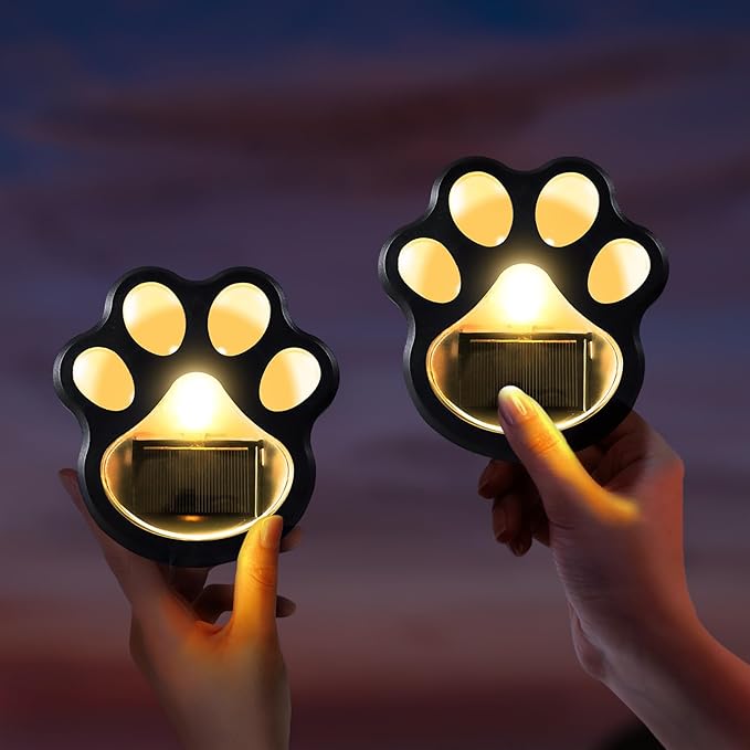 Set of 2 Wireless Solar Dog Paw Print Lights, 5.1" LED Garden Lanterns, Waterproof Outdoor Animal Pet Decor for Garden, Pathway, Yard & Patio, Multicolor Changing Lights