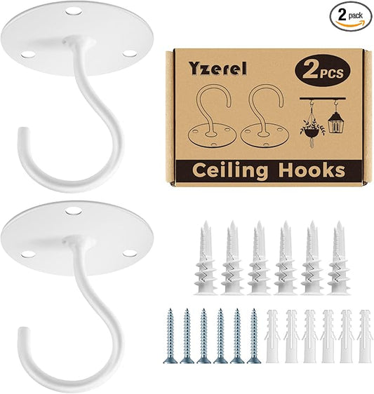 Ceiling Hooks for Hanging Plants - Metal Plant Bracket Iron Wall Mount Lanterns Hangers for Hanging Bird Feeders, Lanterns, Wind Chimes, Planters, Outdoor Decoration Hooks (White)