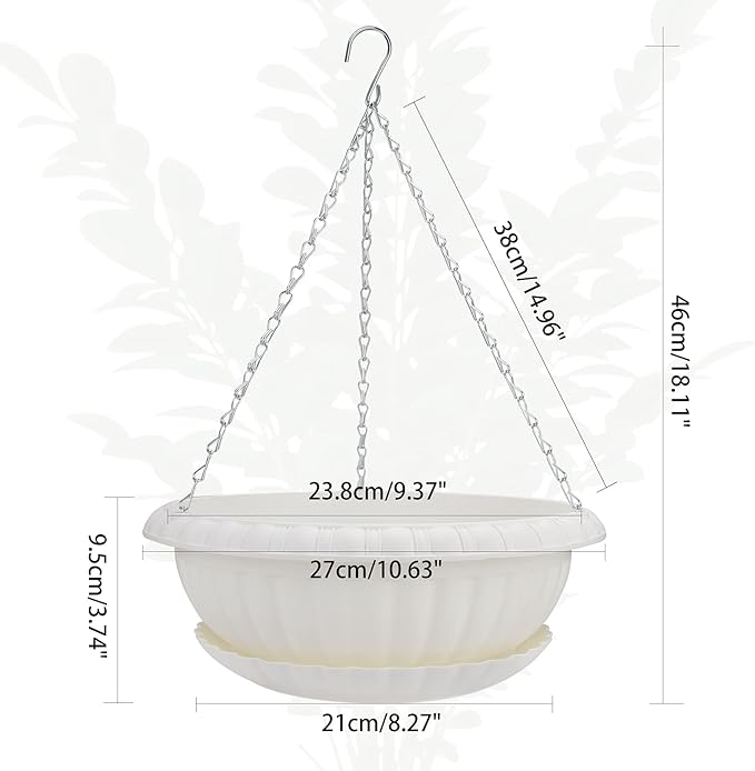summer flower 3pcs 10.6 inch Plastic Hanging Planters Pots for Outdoor Indoor Plants Hanging Flower Plant Baskets Holder for Garden Porch Ceiling (White)