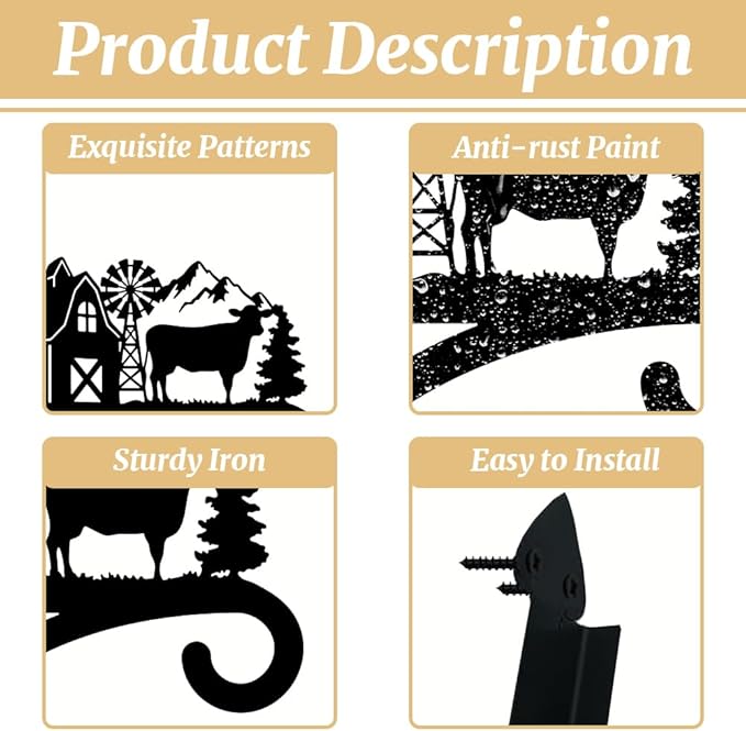 peacoblue Iron Plant Hangers Hooks for Outdoor Indoor Hanging Plants Flower Fern Pots Lantern Bird Feeder,11.8"x13.6" Weather Resistant Metal Wall Holder for Porch Garden Farmhouse(Farm Cow)