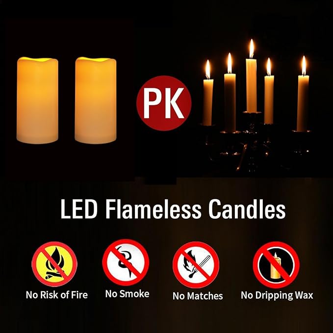 Flickering Flameless LED Candles with 10-Key Remote & Timer, Waterproof Outdoor Indoor f Battery Operated Candles for Home/Wedding/Festival Décor Set of 2 (D3 x H5.5) Ivory