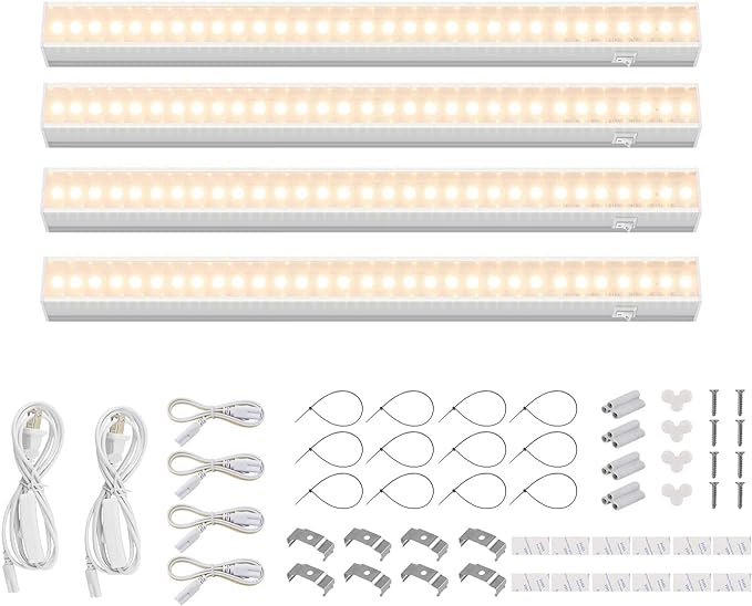 Barrina Grow Lights for Indoor Plants, Full Spectrum Sunlight, 1ft Plant Growing Lamp, LED Grow Light Bulbs, T5 Grow Light Strip, Plug and Play, Yellow, 4-Pack