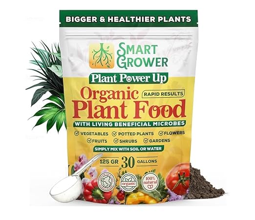 Organic Plant Food with Beneficial Microbes, Fast Acting Vegan Fertilizer for Vegetable Garden, Outdoor & Indoor Plant Fertilizer, Miracle Growth for Plants Concentrated Value 125GR Makes 30 gallons