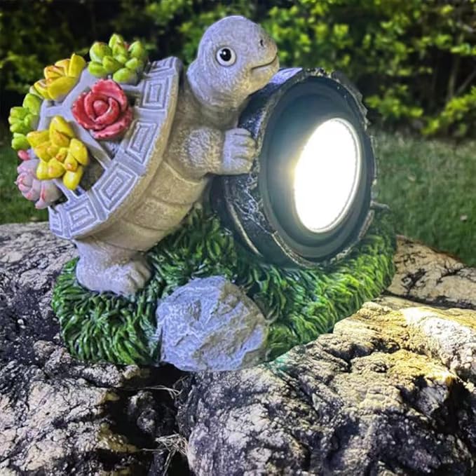 Garden Statue Turtle with Solar Spot Lights Outdoor Waterproof, Solar Figurines Turtle Light for Outside Pathway, Patio, Yard, Lawn, Porch, Home Decoration, Unique Gift.
