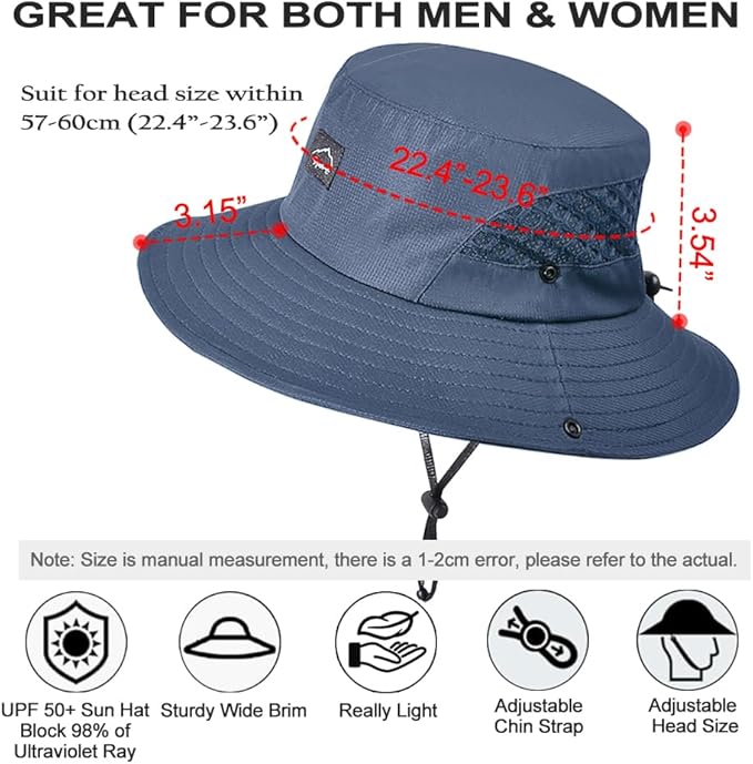 Fishing Hat, UPF50+ Wide Brim Sun Hat for Men Women, UV Protection Hiking Beach Bucket Hats Summer Safari Hat