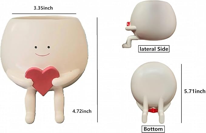 Face Planter Pots Head Cute Resin Cactus for Indoor and Outdoor Face Vase Home Decor Bookshelf Decor Unique Loving Heart Succulent Pots