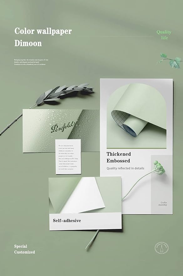 Dimoon 394''x23.6'' Green Peel and Stick Wallpaper Contact Paper Modern Self Adhesive Wall Paper Removable Renter Friendly Textured Solid Color Shelf Cabinet Vinyl Roll (394''x23.6'',Light Green)