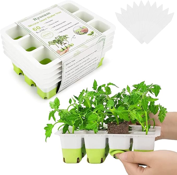 10pcs Reusable Seed Starter Tray, 120 Cells Seed Starter Kit, Silicone Seedling Starter Trays for Starting Plant Seeds with Flexible pop-Out Cells, Indoor Gardening Plant Germination Trays