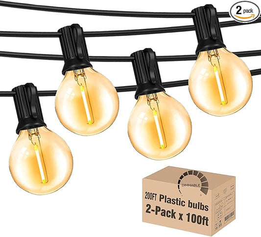 Outdoor String Lights 200FT Waterproof Globe String Lights with 104 Shatterproof G40 LED bulbs, Dimmable Connectable Patio Light String Lights for hanging Bistro Backyard Gazebo,2-Pack x 100ft