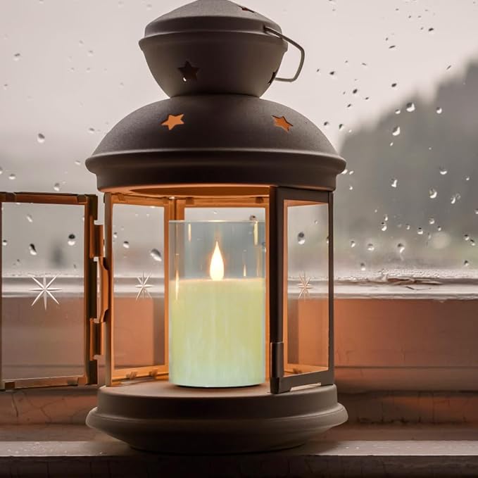 Flameless Flickering Remote Control Candle, Glass Pillar Candle,3 Pack (D:3"×H:4" 5" 6") LED 3D Flame Romantic Candle,Battery Operated Real Wax, Ideal for Wedding, Home Decor Holiday (Ivory)