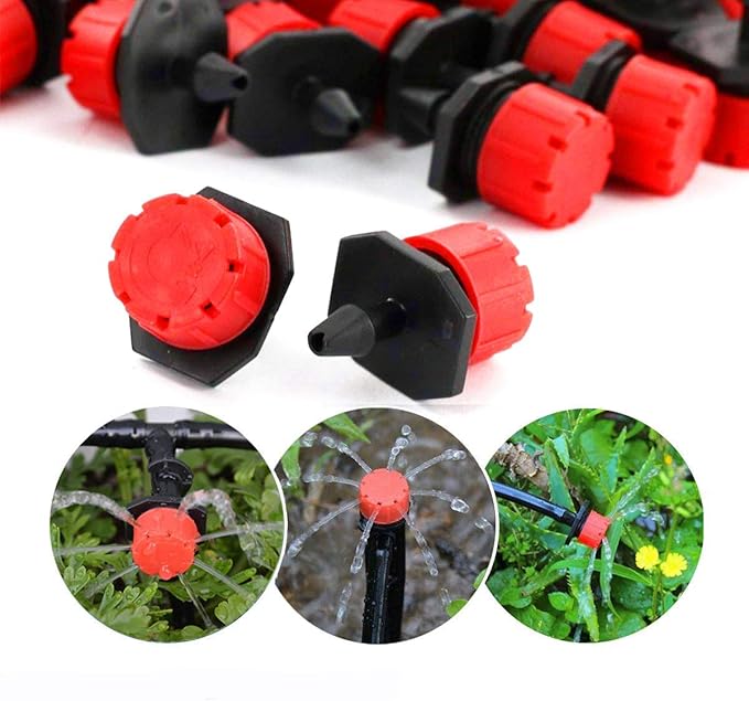 MSDADA 110 Pcs Adjustable Irrigation Drippers Sprinklers Emitter Drip Anti-Clogging Watering System for Flower beds,Gardens, Lawn on 1/4'' Barb