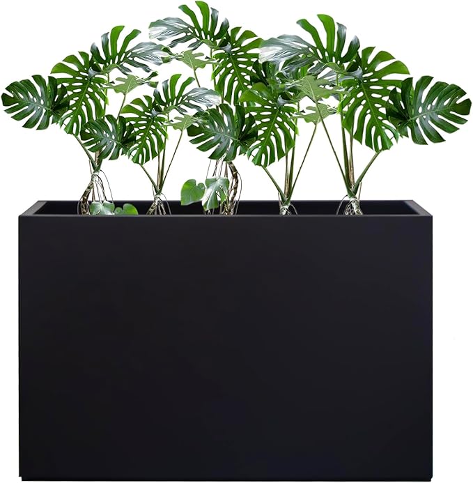 Metal Planter Box Rectangular Block - Galvanized Steel Long Box Planter Modern Outdoor Planters All-Weather Use with Drainage Holes for Patio/Porch, 35.5×24×12IN