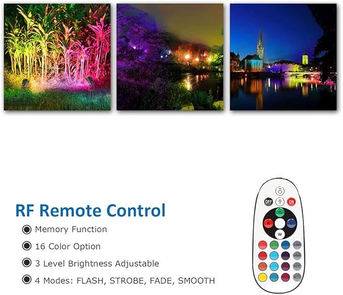 Pack of 2, Outdoor LED Landscape Lights Waterproof Spotlight with Spike Stand and Plug for Driveway, Outdoor Lawn Lighting, Flood Garden, Yard (6W Plug RGB)