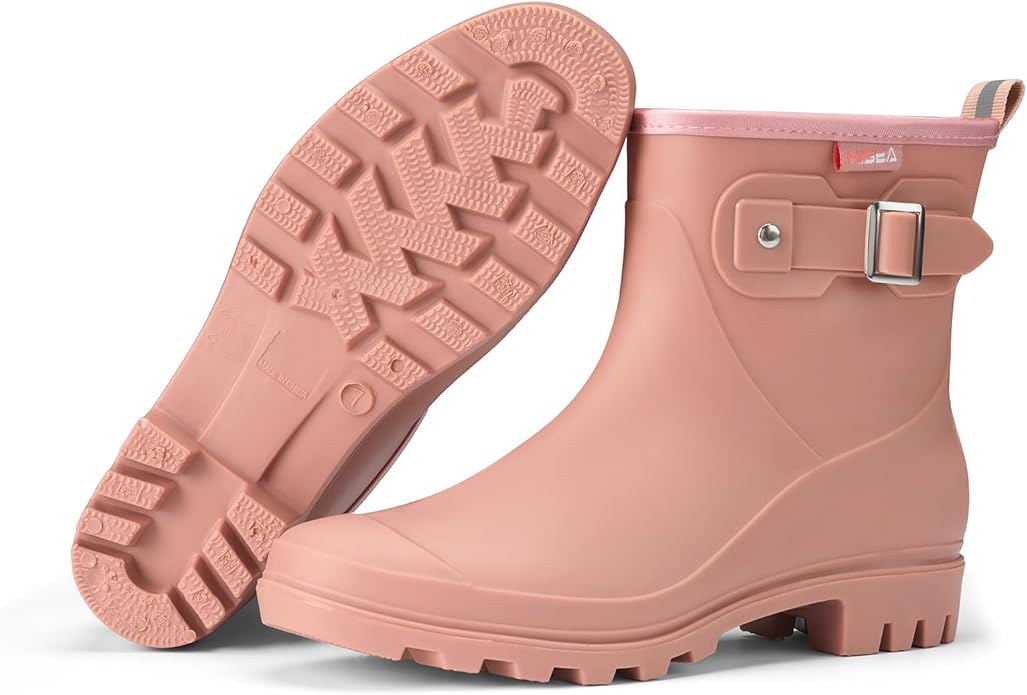 HISEA Women's Ankle Rain Boots Waterproof, Fashion Short Garden Shoes Anti-slip for Women with Comfortable Insole