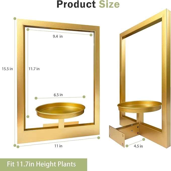 Picture Frame Plant Holder, Window Planter Hanger Shelves,Wall Mount Plants shelf Indoor Outdoor, Metal Hanging Planters Stand Decor,Modern Floating Ornament Rack Art for Home & Garden (Gold 2pc)