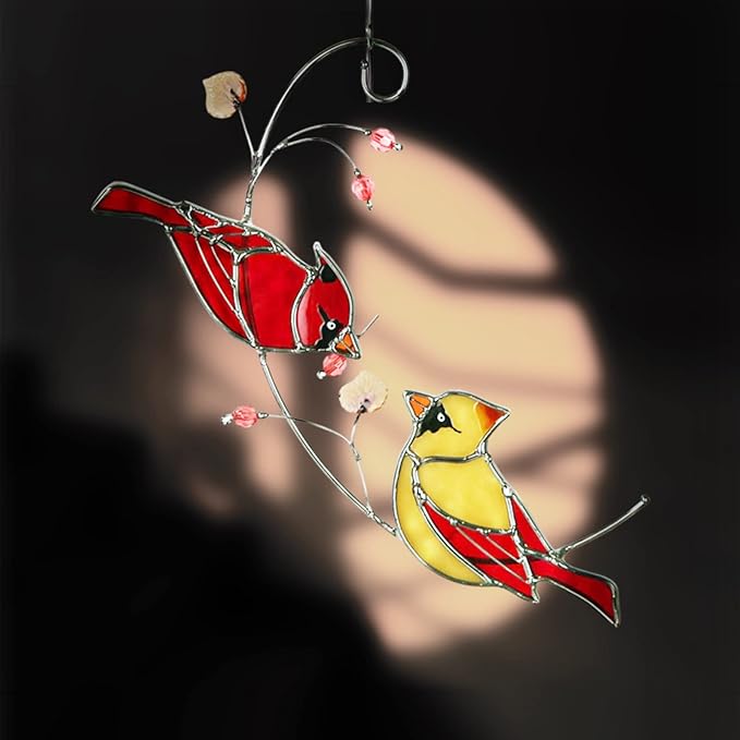 Cardinal Suncatchers Stained Glass for Window Hangings, Cardinal Sun Catchers Gifts for Women, Red Birds Sun Catchers for Christmas Dec, Cardinal Window Suncatcher Ornament