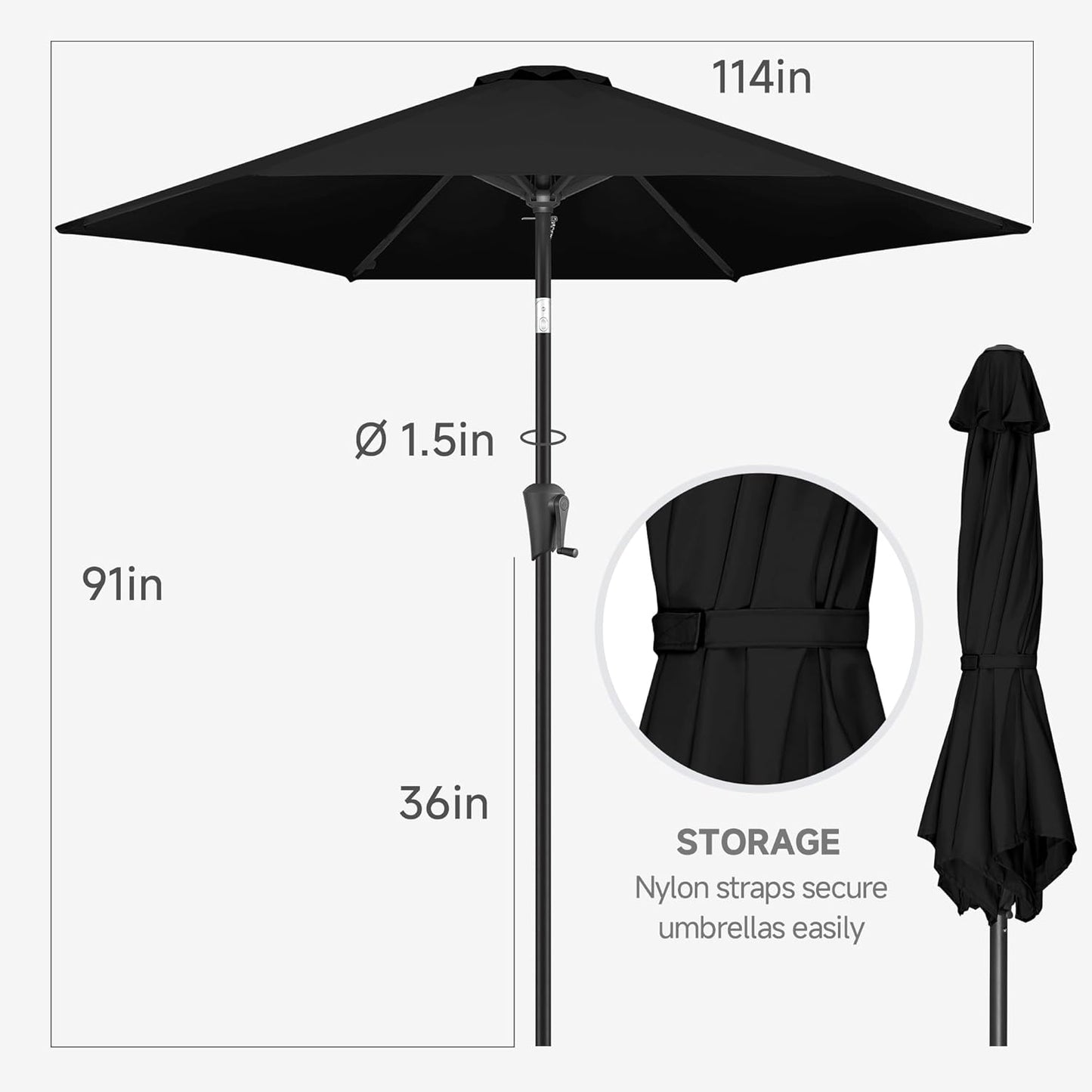FLAME&SHADE 10ft Patio Umbrella - Outdoor Umbrella with 6 Sturdy Ribs, Push Button Tilt and Crank, UV Protection Table Market Umbrella for Pool, Porch，Garden, Deck, Backyard (Black)